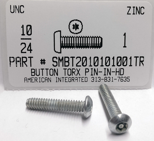 #10-24X1 BUTTON PIN-IN-6 LOBE T25 DRIVE WITH PIN MACHINE SCREW STEEL ZINC