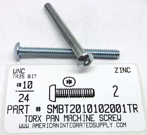 #10-24X2 BUTTON PIN-IN-6 LOBE T25 DRIVE MACHINE SCREW STEEL ZINC