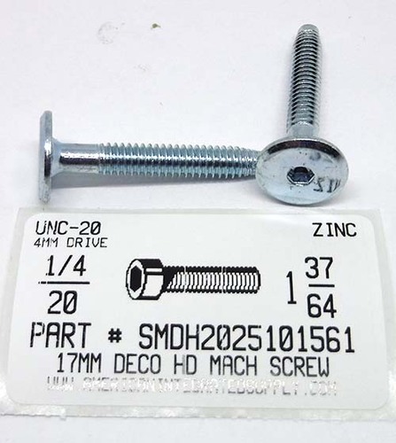 1/4-20X1-37/64 17MM DECORATIVE HEAD MACHINE SCREW STEEL ZINC 4MM HEX DRIVE