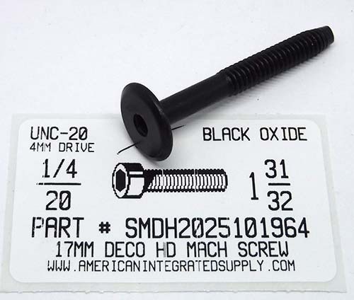 1/4-20X1-31/32 17MM DECORATIVE HEAD MACHINE SCREW STEEL BLACK OXIDE 4MM HEX DRIVE