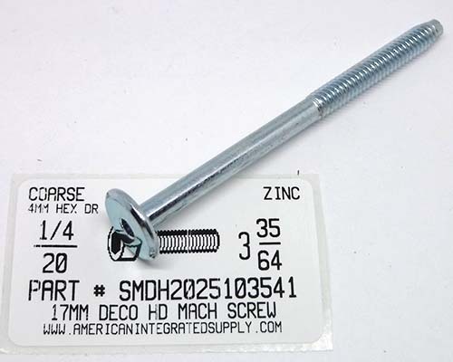 1/4-20X3-35/64 17MM DECORATIVE HEAD MACHINE SCREW STEEL ZINC 4MM HEX DRIVE