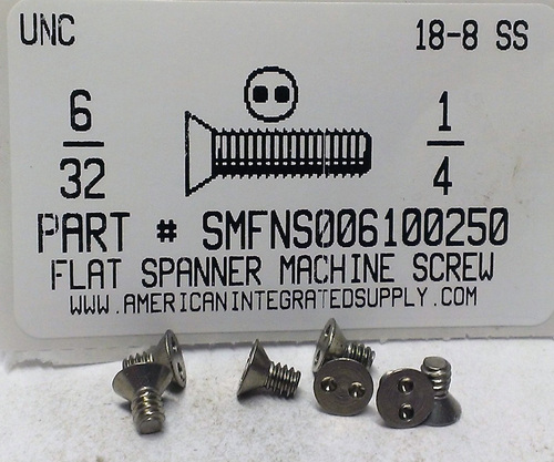 #6-32X1/4 FLAT HEAD SPANNER DRIVE MACHINE SCREW 18-8 STAINLESS STEEL