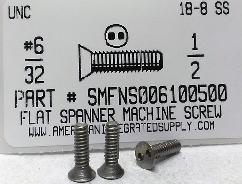 #6-32X1/2 FLAT HEAD SPANNER DRIVE MACHINE SCREW 18-8 STAINLESS STEEL