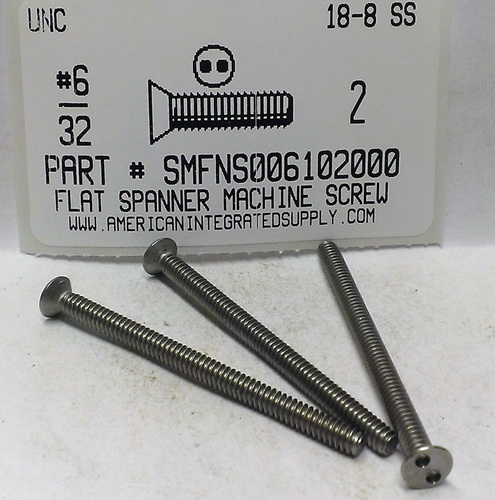 #6-32X2 FLAT HEAD SPANNER DRIVE MACHINE SCREW 18-8 STAINLESS STEEL