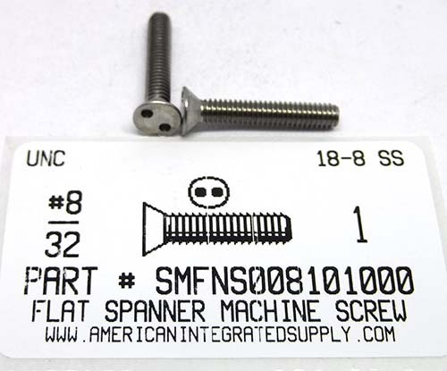 #8-32X1 FLAT HEAD SPANNER DRIVE MACHINE SCREW 18-8 STAINLESS STEEL