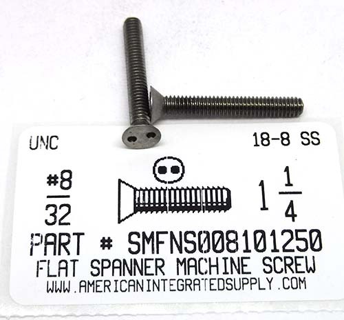 #8-32X1-1/4 FLAT HEAD SPANNER DRIVE MACHINE SCREW 18-8 STAINLESS STEEL