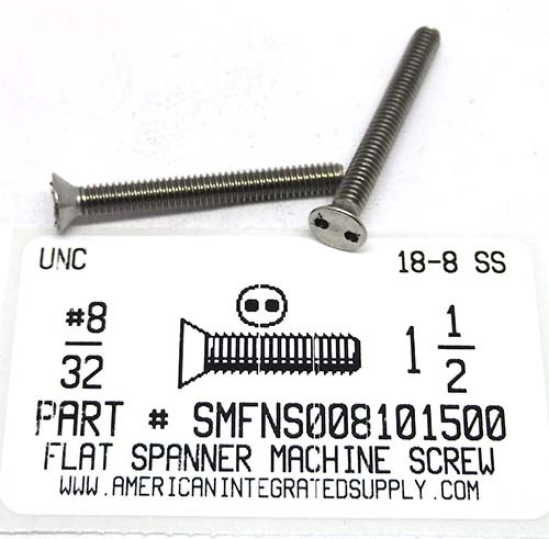 #8-32X1-1/2 FLAT HEAD SPANNER DRIVE MACHINE SCREW 18-8 STAINLESS STEEL