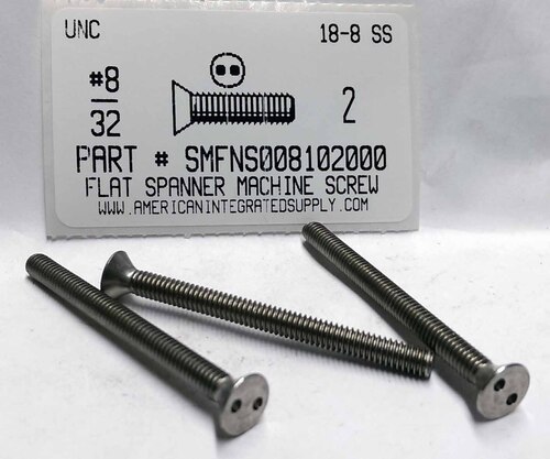 #8-32X2 FLAT HEAD SPANNER DRIVE MACHINE SCREW 18-8 STAINLESS STEEL