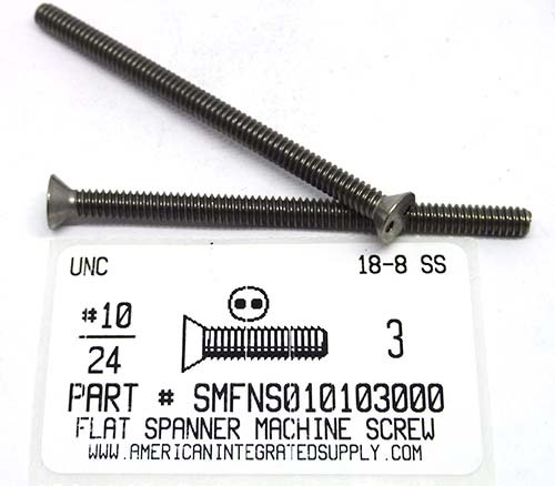 #10-24X3 FLAT HEAD SPANNER DRIVE MACHINE SCREW 18-8 STAINLESS STEEL