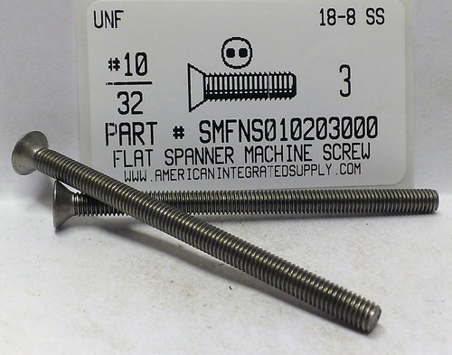 #10-32X3 FLAT HEAD SPANNER DRIVE MACHINE SCREW 18-8 STAINLESS STEEL