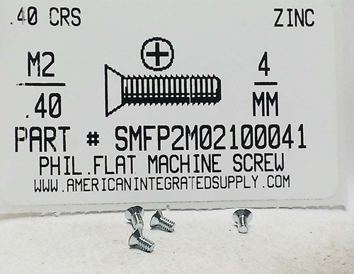 M2-.40X4mm FLAT HEAD PHILLIPS MACHINE SCREW STEEL ZINC D965