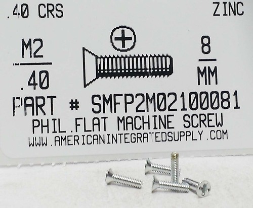 M2-.40X8mm FLAT HEAD PHILLIPS MACHINE SCREW STEEL ZINC D965