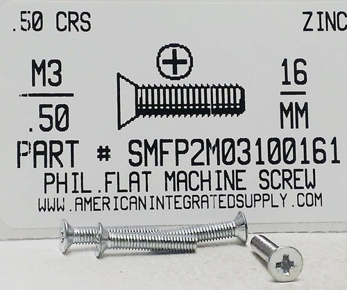 M3-.50X16mm FLAT HEAD PHILLIPS MACHINE SCREW STEEL ZINC D965