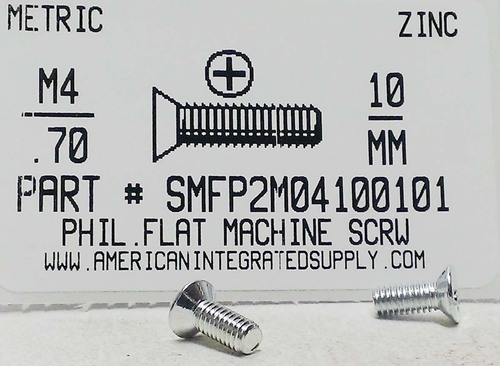 M4-.70X10mm FLAT HEAD PHILLIPS MACHINE SCREW STEEL ZINC D965