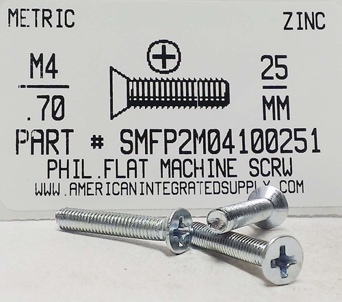 M4-.70X25mm FLAT HEAD PHILLIPS MACHINE SCREW STEEL ZINC D965