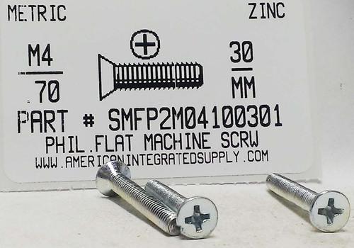 M4-.70X30mm FLAT HEAD PHILLIPS MACHINE SCREW STEEL ZINC D965