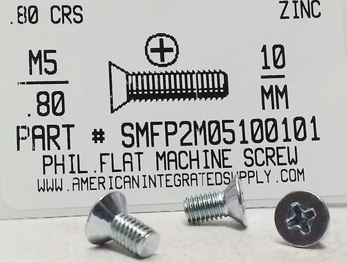 M5-.80X10mm FLAT HEAD PHILLIPS MACHINE SCREW STEEL ZINC D965