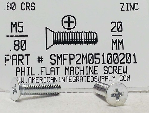 M5-.80X20mm FLAT HEAD PHILLIPS MACHINE SCREW STEEL ZINC D965