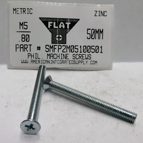 M5-.80X50mm FLAT HEAD PHILLIPS MACHINE SCREW STEEL ZINC D965