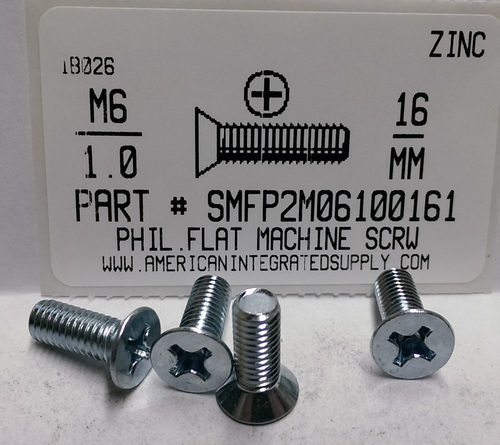 M6-1.00X16mm FLAT HEAD PHILLIPS MACHINE SCREW STEEL ZINC D965