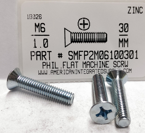 M6-1.00X30mm FLAT HEAD PHILLIPS MACHINE SCREW STEEL ZINC D965