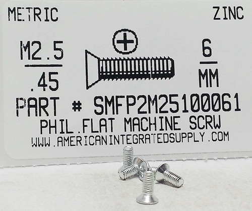 M2.5-.45X6mm FLAT HEAD PHILLIPS MACHINE SCREW STEEL ZINC D965