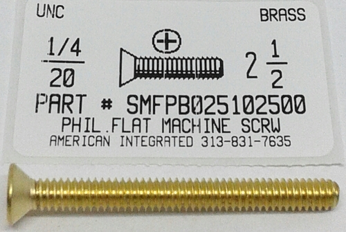 1/4-20X2-1/2 FLAT HEAD PHILLIPS MACHINE SCREW BRASS