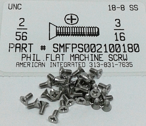 #2-56X3/16 FLAT HEAD PHILLIPS MACHINE SCREW 18-8 STAINLESS STEEL