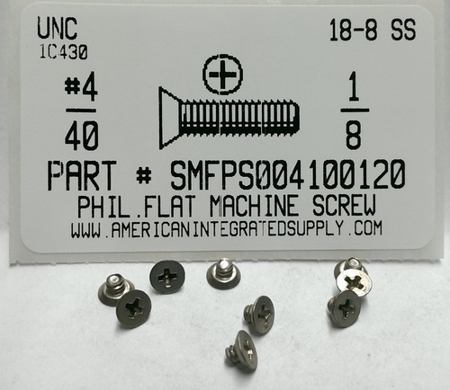 #4-40X1/8 UNDERCUT FLAT HEAD PHILLIPS MACHINE SCREW 18-8 STAINLESS STEEL