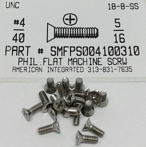 #4-40X5/16 FLAT HEAD PHILLIPS MACHINE SCREW 18-8 STAINLESS STEEL