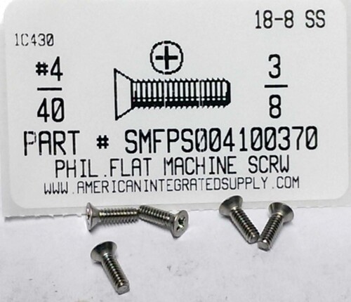 #4-40X3/8 FLAT HEAD PHILLIPS MACHINE SCREW 18-8 STAINLESS STEEL