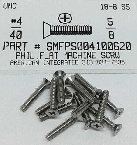 #4-40X5/8 FLAT HEAD PHILLIPS MACHINE SCREW 18-8 STAINLESS STEEL