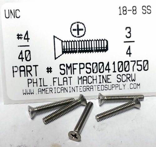 #4-40X3/4 FLAT HEAD PHILLIPS MACHINE SCREW 18-8 STAINLESS STEEL