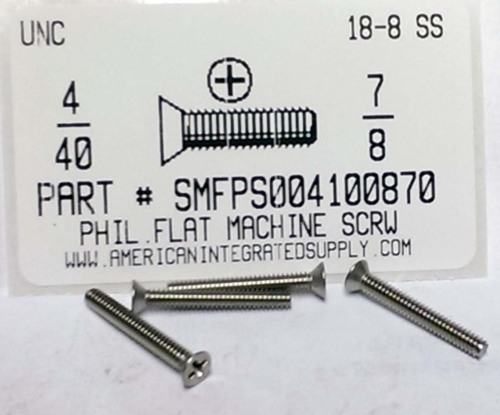 #4-40X7/8 FLAT HEAD PHILLIPS MACHINE SCREW 18-8 STAINLESS STEEL