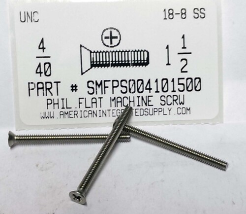 #4-40X1-1/2 FLAT HEAD PHILLIPS MACHINE SCREW 18-8 STAINLESS STEEL