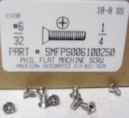 #6-32X1/4 FLAT HEAD PHILLIPS MACHINE SCREW 18-8 STAINLESS STEEL