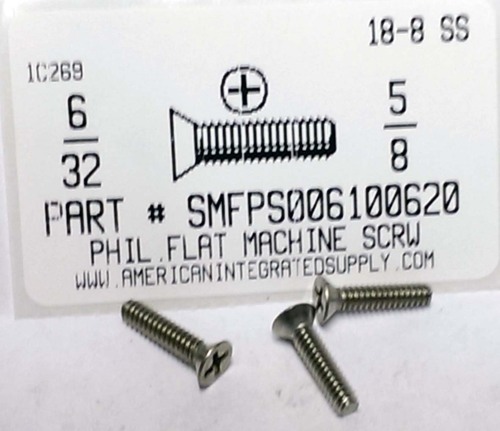 #6-32X5/8 FLAT HEAD PHILLIPS MACHINE SCREW 18-8 STAINLESS STEEL