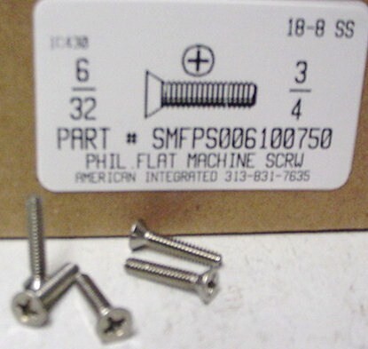 #6-32X3/4 FLAT HEAD PHILLIPS MACHINE SCREW 18-8 STAINLESS STEEL