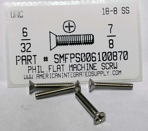 #6-32X7/8 FLAT HEAD PHILLIPS MACHINE SCREW 18-8 STAINLESS STEEL