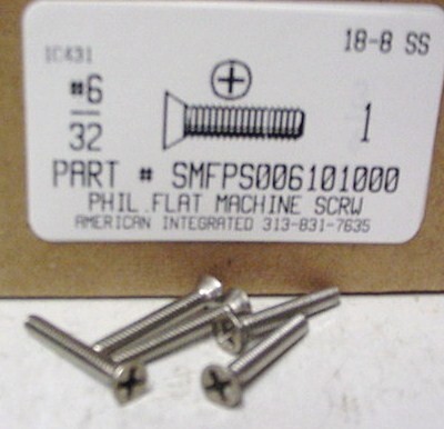 #6-32X1 FLAT HEAD PHILLIPS MACHINE SCREW 18-8 STAINLESS STEEL