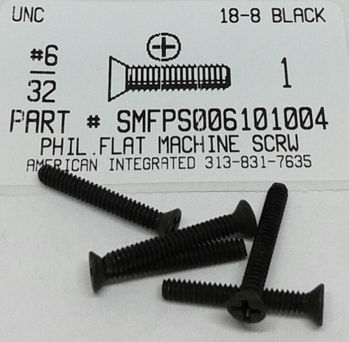 #6-32X1 FLAT HEAD PHILLIPS MACHINE SCREW 18-8 STAINLESS STEEL BLACK OXIDE