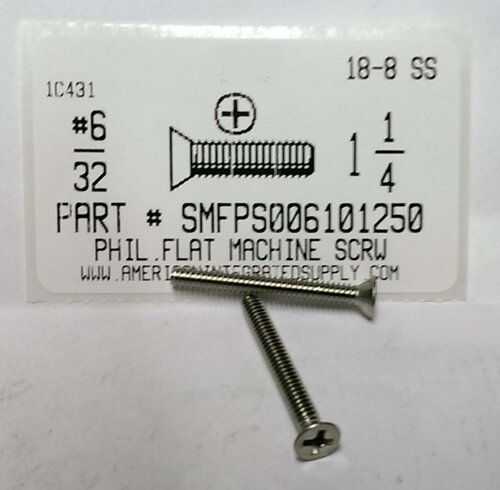 #6-32X1-1/4 FLAT HEAD PHILLIPS MACHINE SCREW 18-8 STAINLESS STEEL