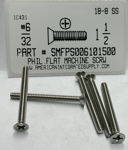 #6-32X1-1/2 FLAT HEAD PHILLIPS MACHINE SCREW 18-8 STAINLESS STEEL