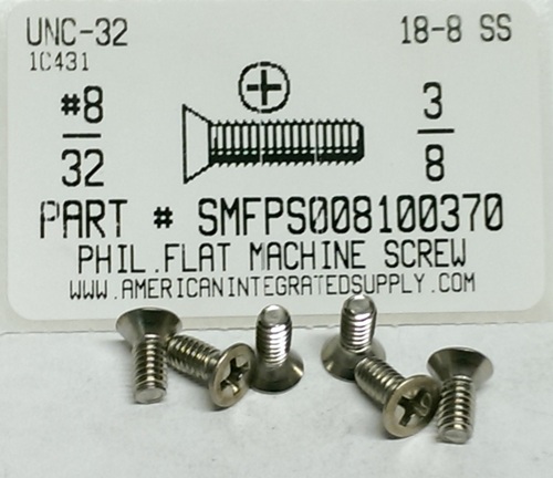 #8-32X3/8 FLAT HEAD PHILLIPS MACHINE SCREW 18-8 STAINLESS STEEL