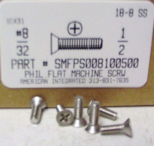 #8-32X1/2 FLAT HEAD PHILLIPS MACHINE SCREW 18-8 STAINLESS STEEL