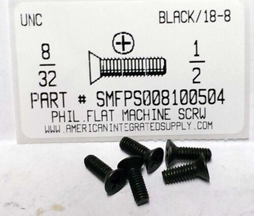 #8-32X1/2 FLAT HEAD PHILLIPS MACHINE SCREW 18-8 STAINLESS STEEL BLACK OXIDE