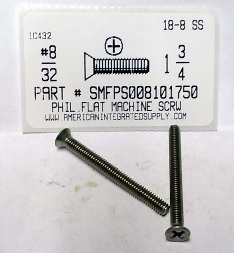 #8-32X1-3/4 FLAT HEAD PHILLIPS MACHINE SCREW 18-8 STAINLESS STEEL