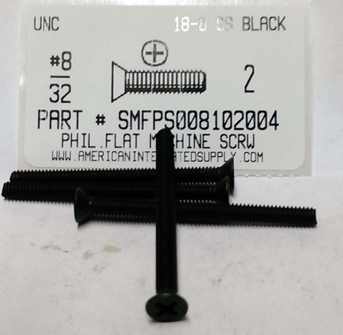 #8-32X2 FLAT HEAD PHILLIPS MACHINE SCREW 18-8 STAINLESS STEEL BLACK OXIDE