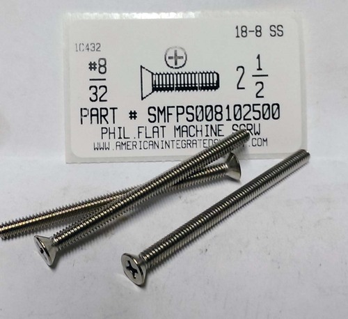 #8-32X2-1/2 FLAT HEAD PHILLIPS MACHINE SCREW 18-8 STAINLESS STEEL