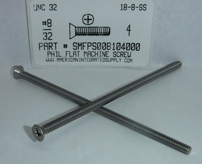 #8-32X4 FLAT HEAD PHILLIPS MACHINE SCREW 18-8 STAINLESS STEEL